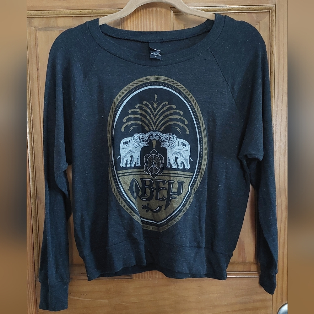 OBEY Long Sleeve Tee Charcoal Peace Elephant/Chang Beer/HiFi Lotus SZ S
